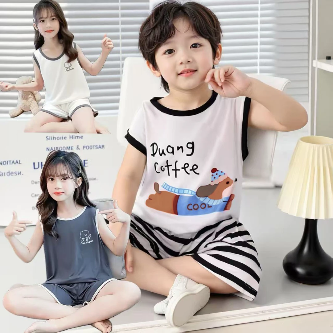 【福利款】2025夏季儿童中大童莫代尔家居服套装宽松无袖短裤套装