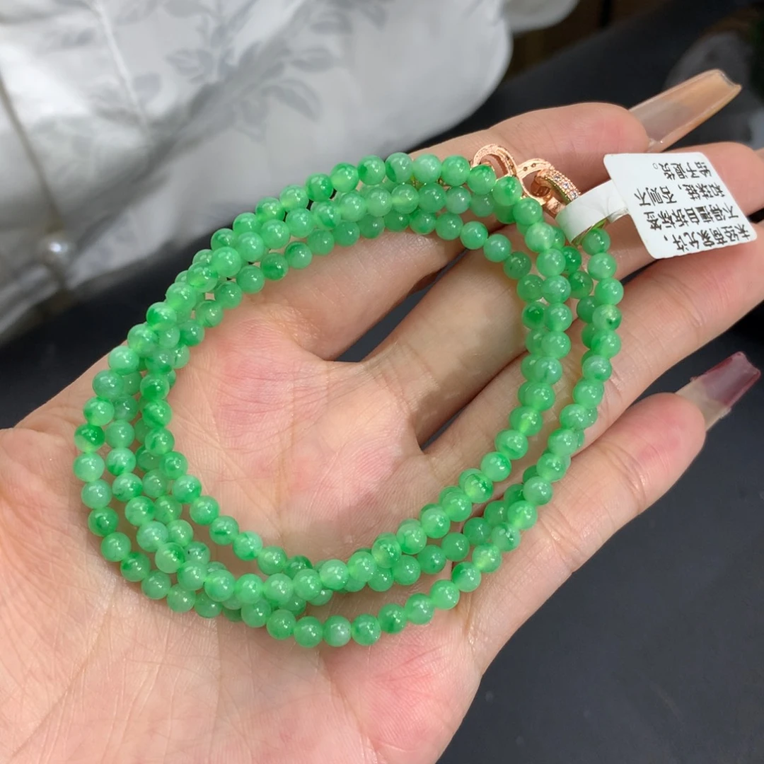 翡翠手链未镶嵌卡3.6冰胶阳绿飘花项链