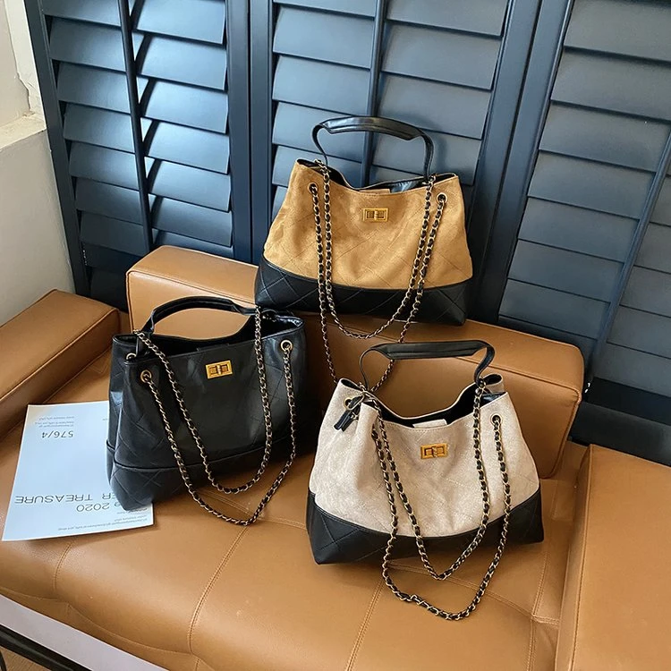 复古风单根方形2025新款女式托特包绒面斜挎包单肩包小包包水桶包