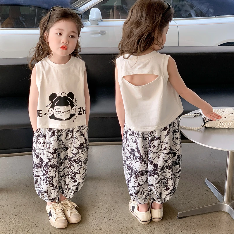 女孩夏季潮酷哪吒背心套装2025新款洋气儿童夏款炸街休闲两件套