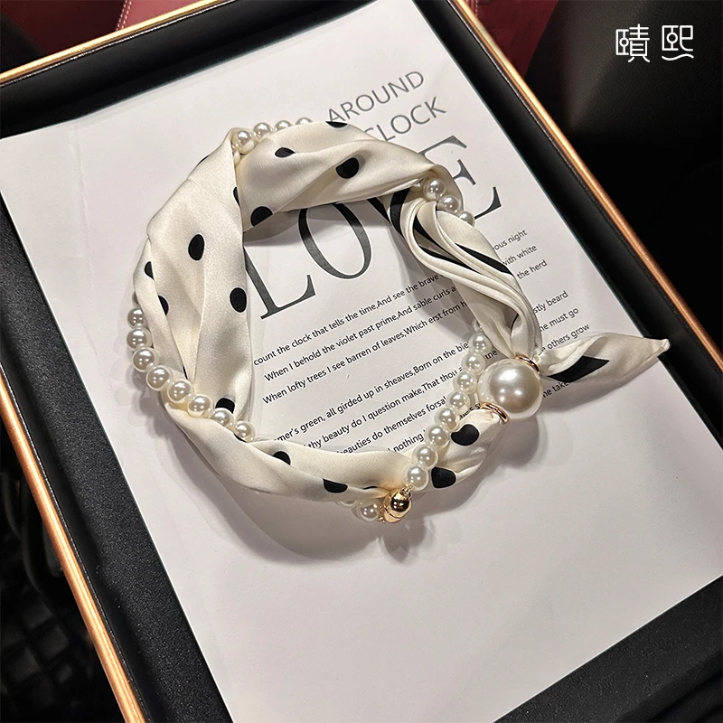 珍珠项链磁吸扣丝巾女2025新款春秋季薄款懒人吊坠围脖锁骨链围巾