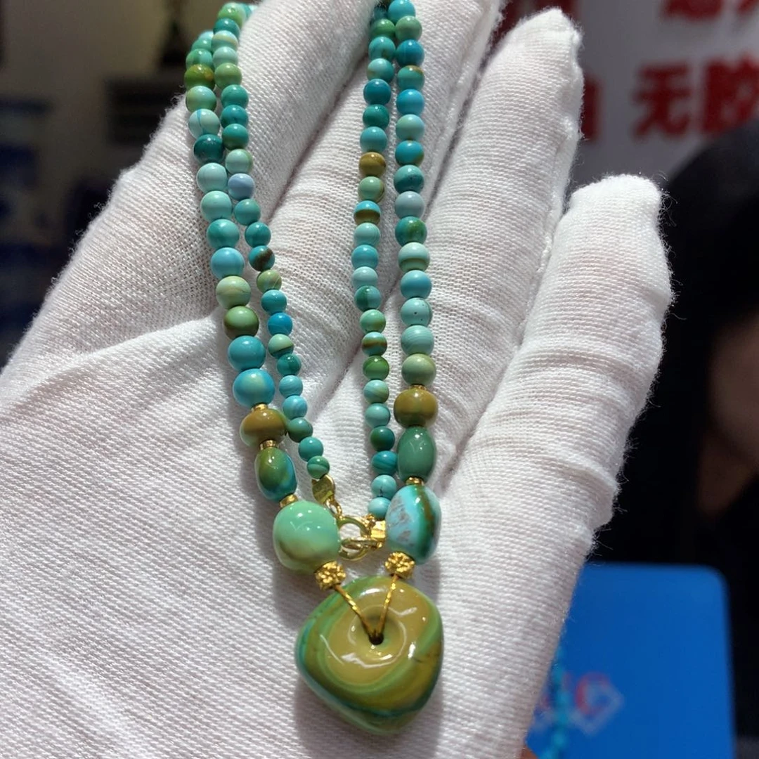 未镶嵌绿松石水波纹锁骨链