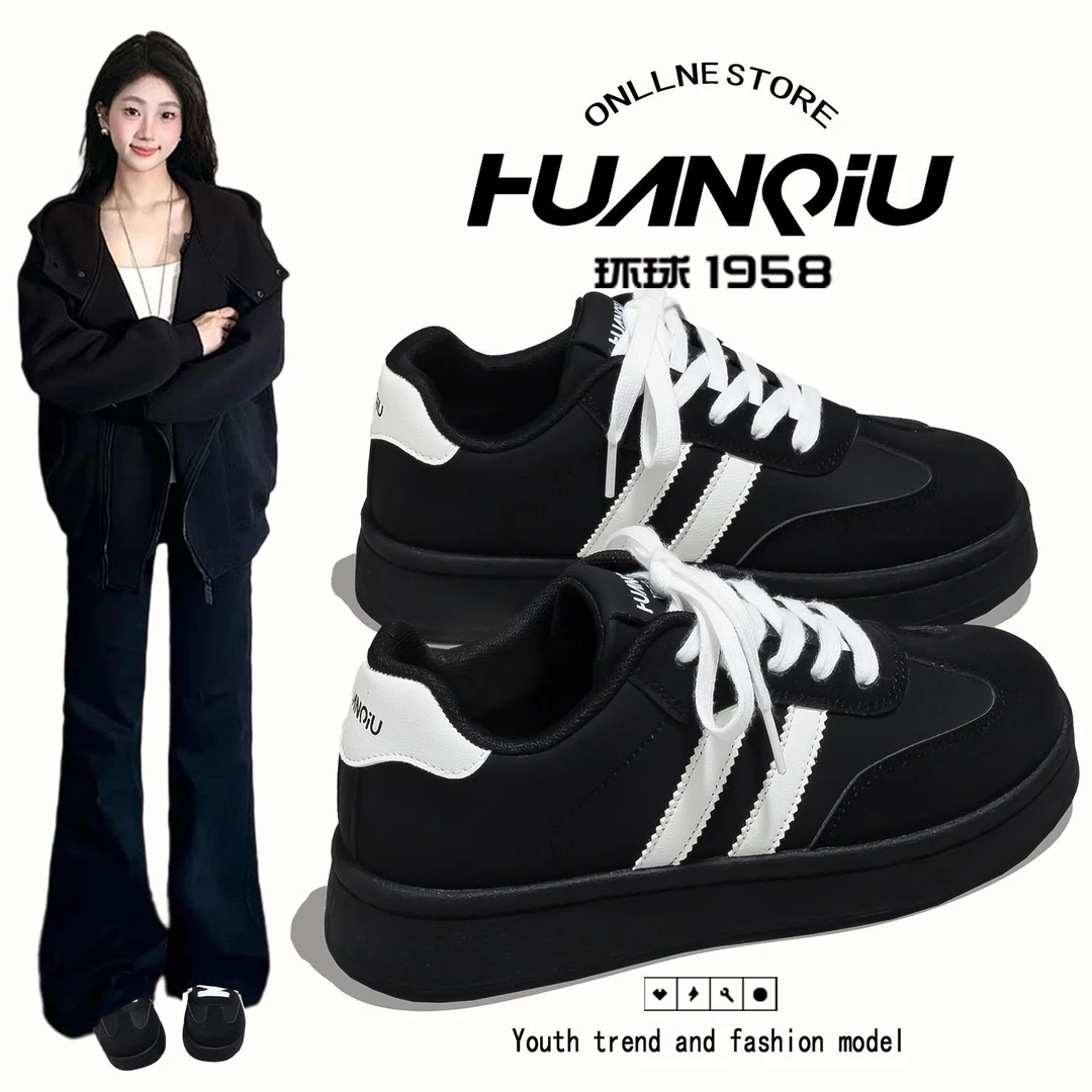 环球韩版厚底增高德训鞋女2025新款轻便运动鞋学生软底百搭板鞋潮