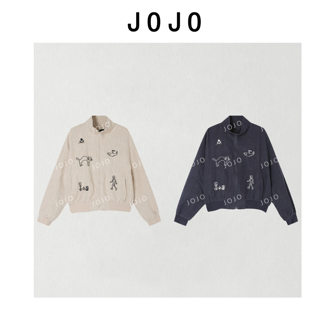 玖了个玖 2025早秋 极简百搭立体刺绣麻料夹克外套 2508C4438