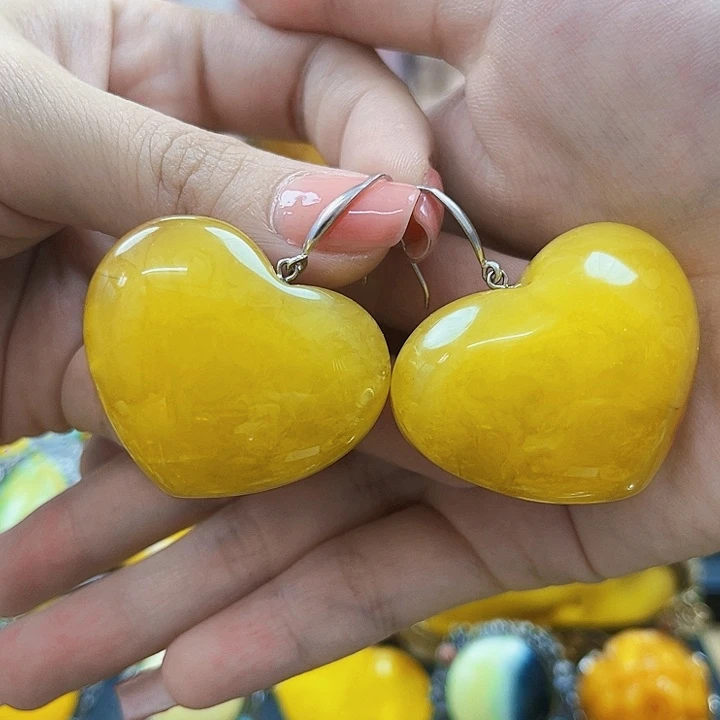 琥珀银S925镶嵌颈饰耳环