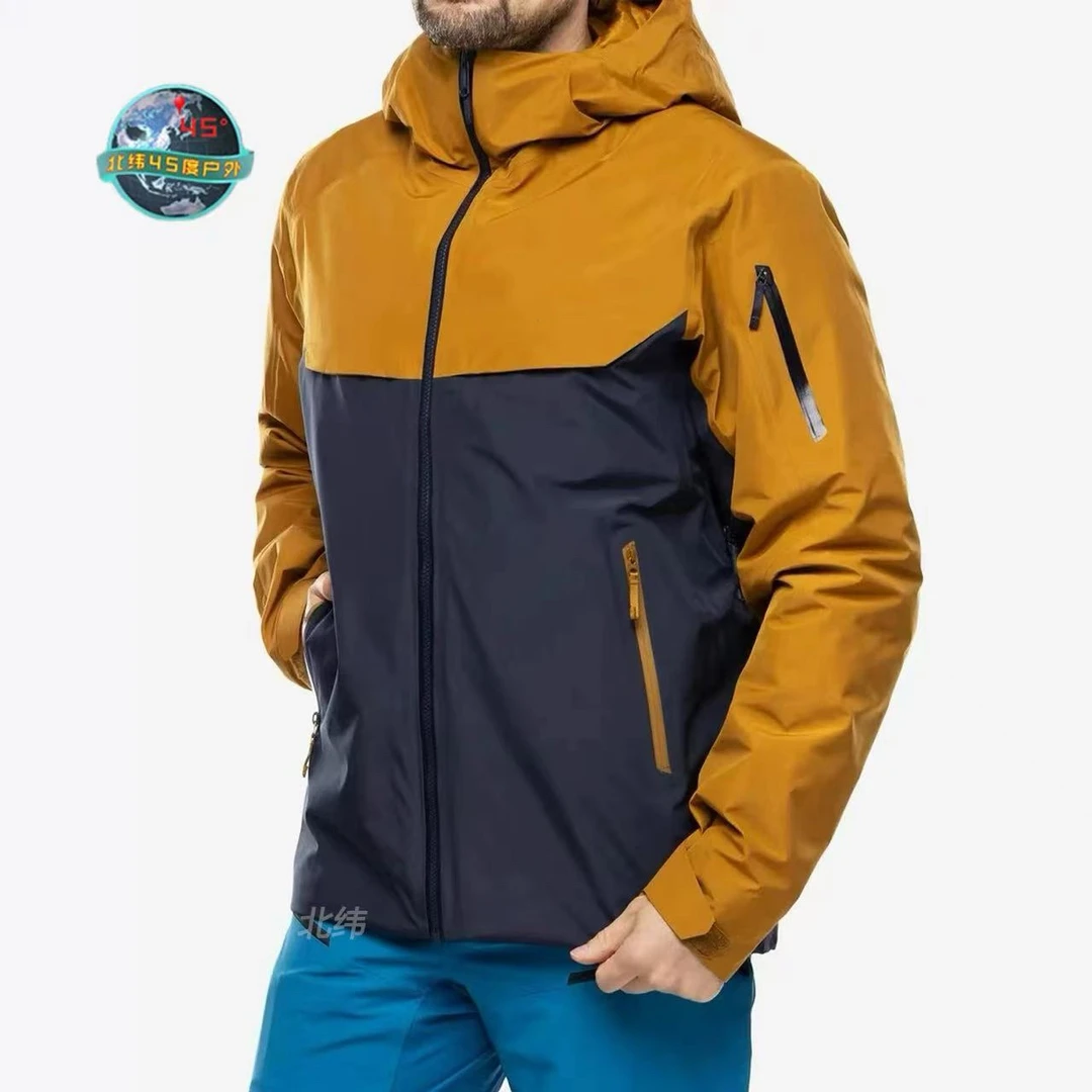 N家同款小M菜男女户外硬壳冲锋衣拼接连帽防水防寒保暖鹅绒服