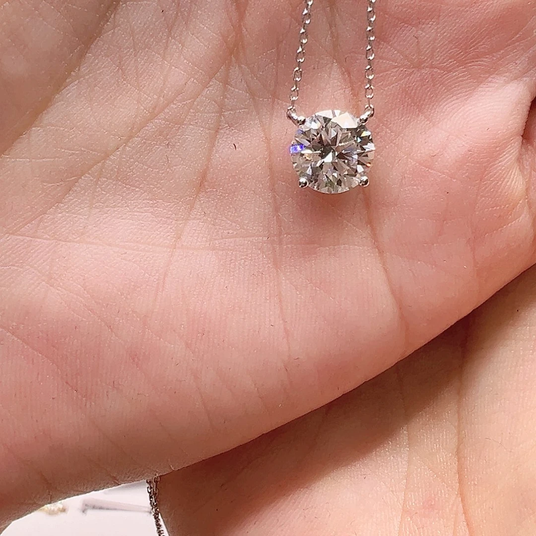 项链实验室培育钻石18K金镶嵌2.04ctK白四爪单钻项链45cm