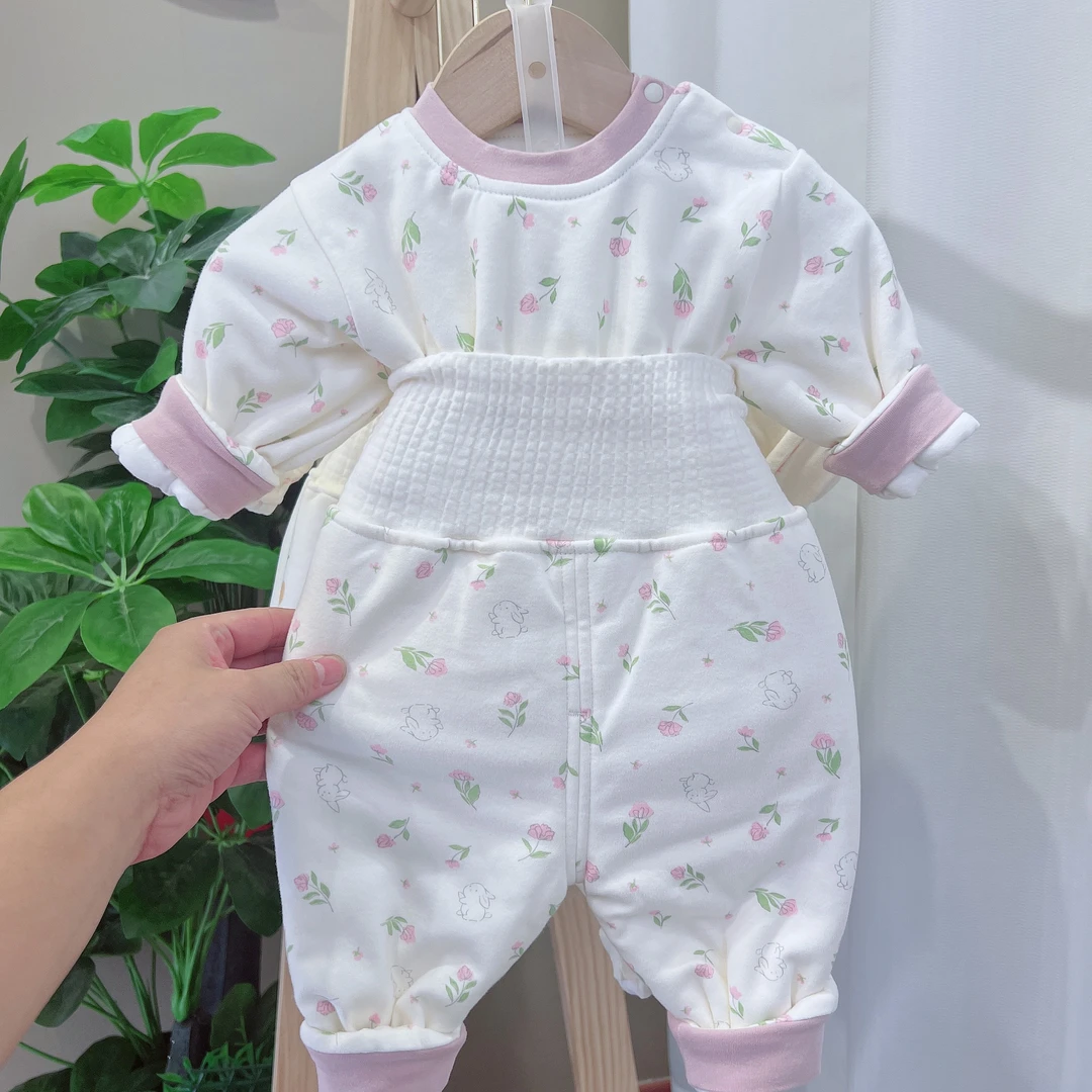宝宝保暖内衣分体套装秋冬婴幼儿高腰护肚薄棉睡衣家居服套装