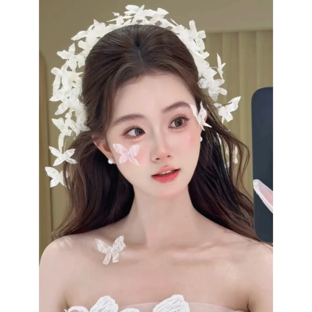 T7017森系超仙蝴蝶头饰新款唯美减龄梦幻高级手工旅拍婚纱配饰