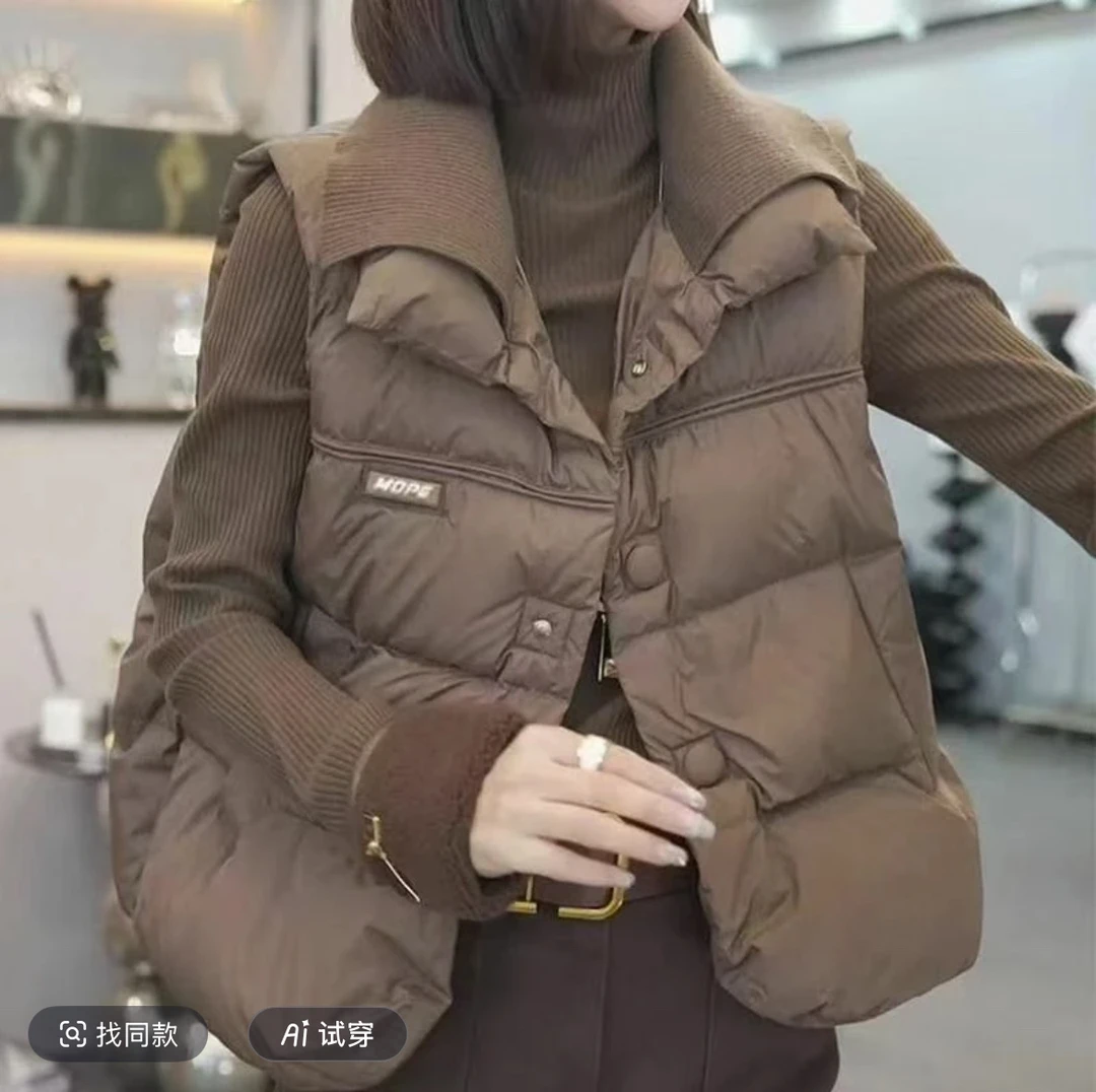 2025秋冬新款马甲女单排扣冬季宽松型立领马夹轻薄外穿百搭女棉衣