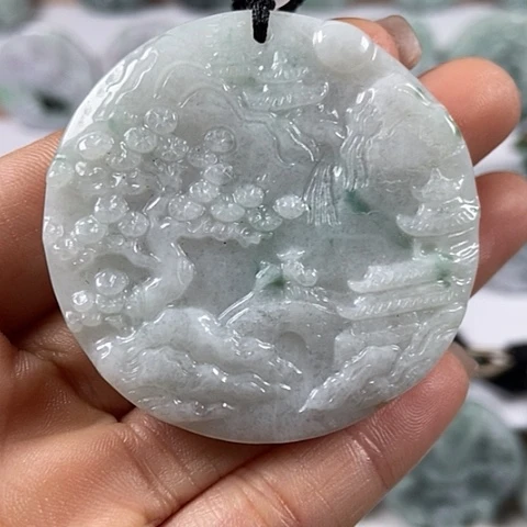 翡翠颈饰未镶嵌山水牌福利