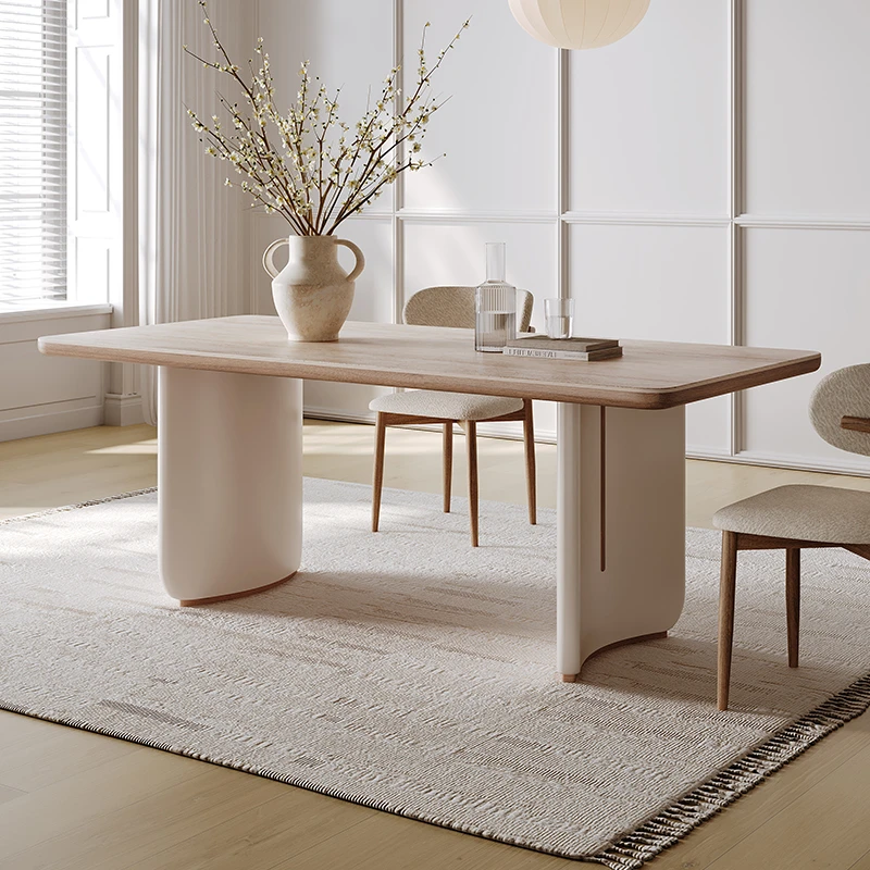 奶油风岩板餐桌2025新款轻奢高级感家用法式小户型餐桌椅