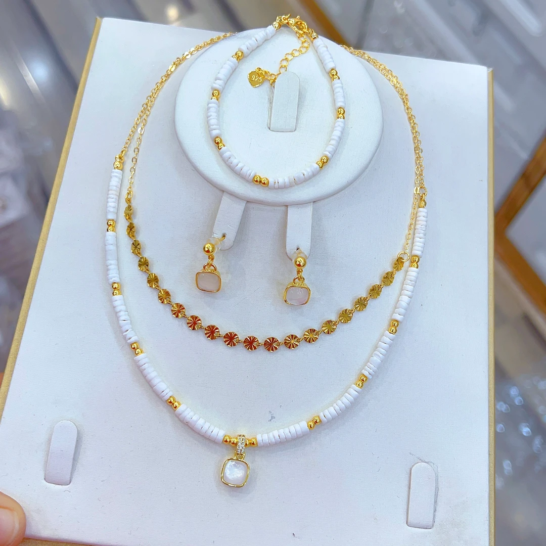 钛钢项链 天然碎石串珠项链欧美百搭时尚气质小香风轻奢手工