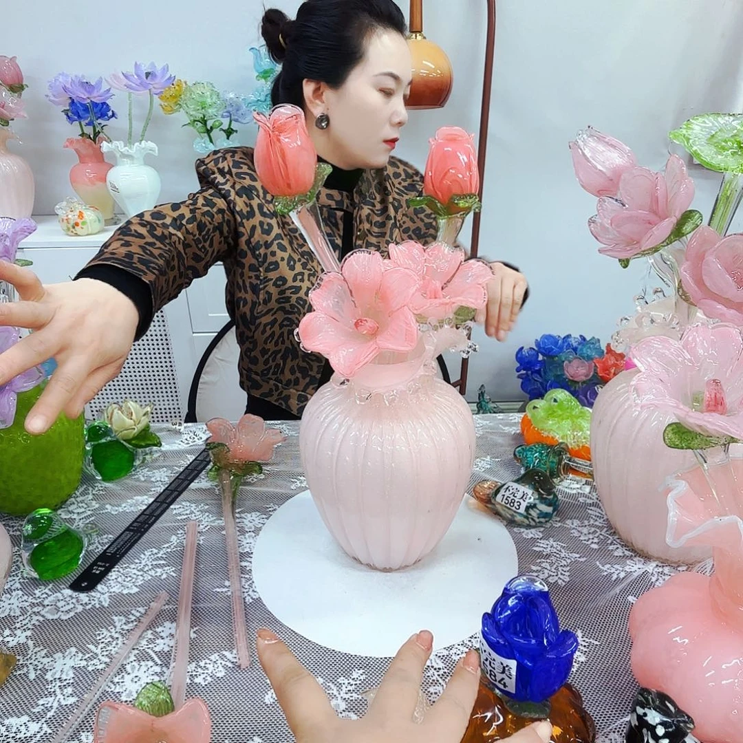 4花一瓶全夜光琉璃花瓶器艺术品