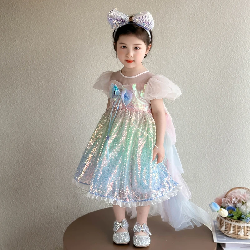 女宝宝美人鱼连衣裙夏装小女孩洛丽塔生日礼服裙中小童可爱公主裙
