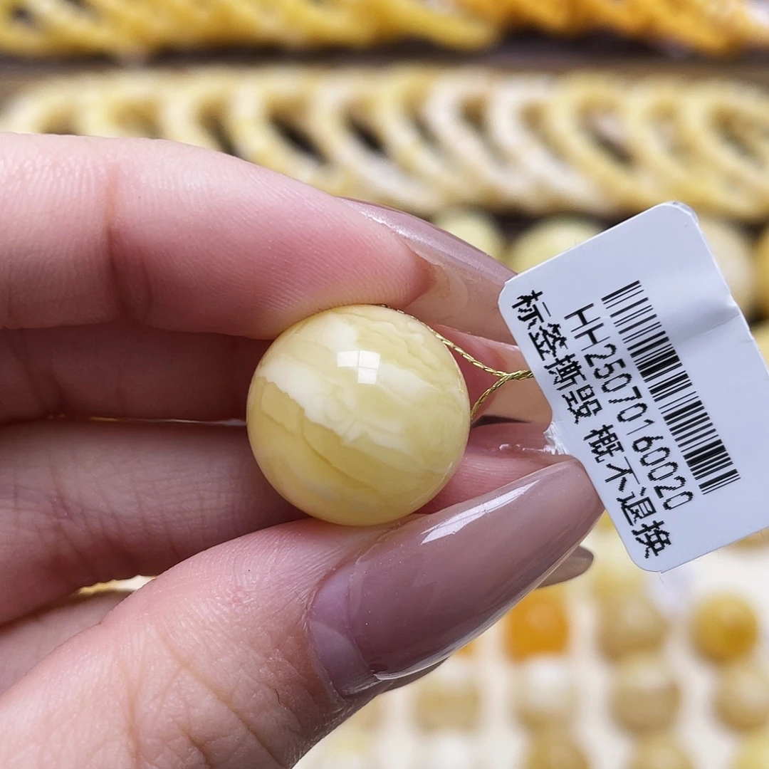 琥珀未镶嵌裸石16.7mm圆珠皮色