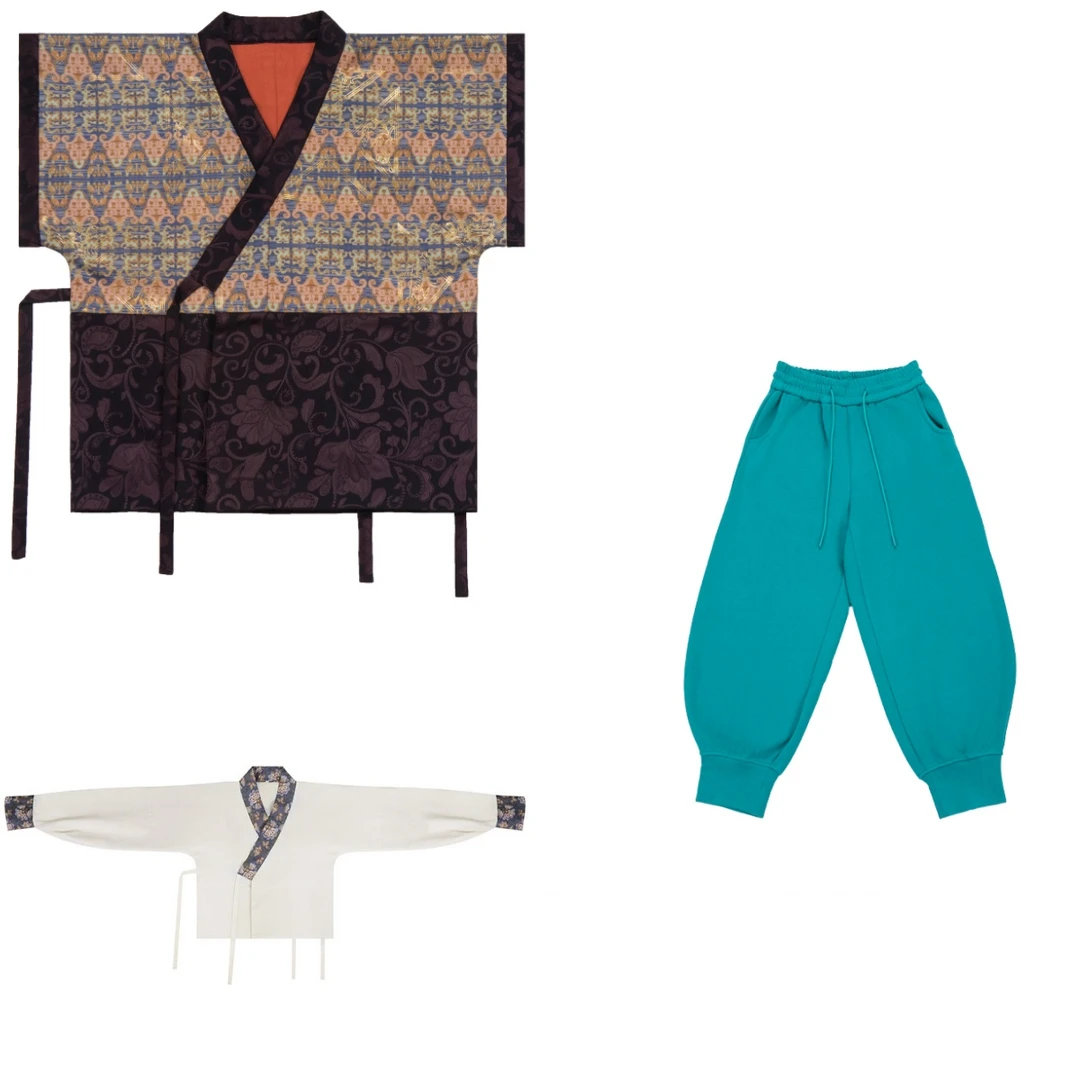 谜阿凰直播组合墨云1.0+墨云棉半臂+孔雀蓝热岩绒卫裤