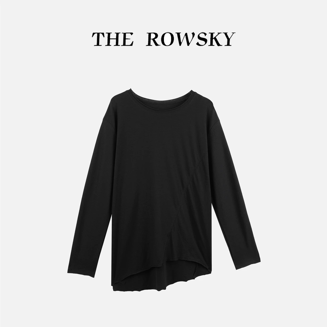 杨圣坤2025秋季新品纯棉柔软宽松百搭不规则自然卷边T恤SL258408