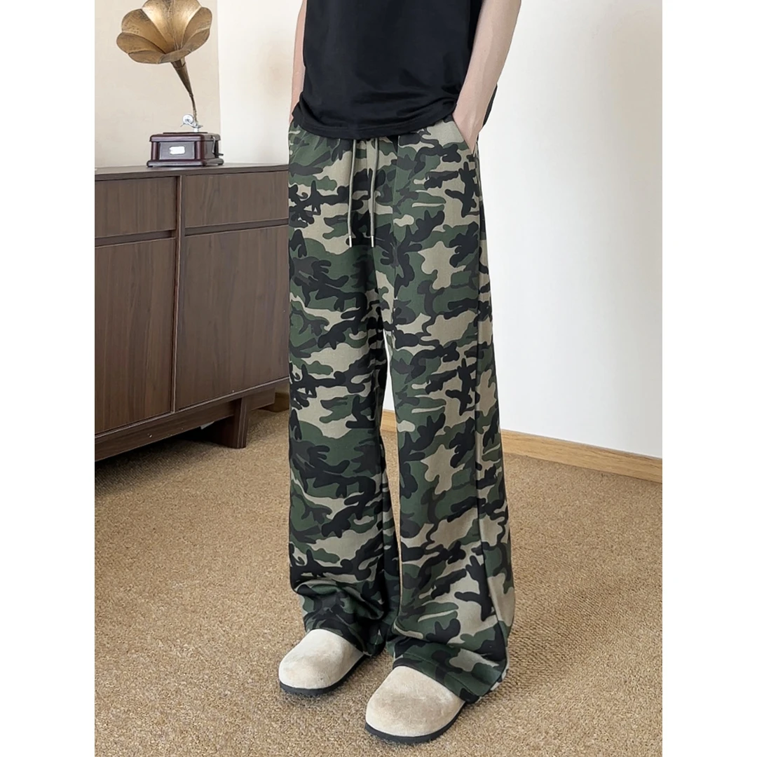 秋季新款水洗质感宽松百搭美式迷彩卫裤男女长裤抽绳废土风男装