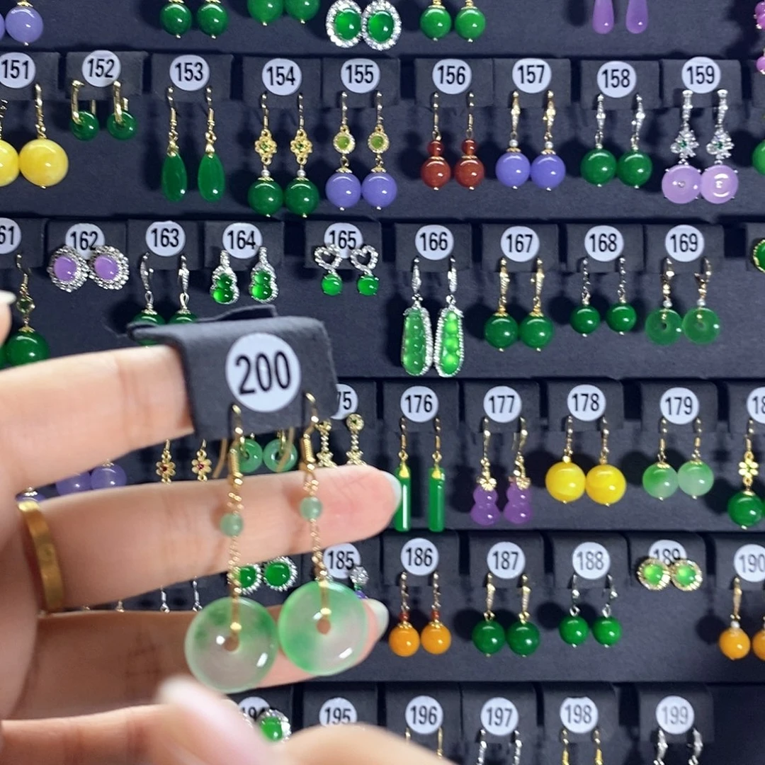 翡翠银S925镶嵌耳饰200