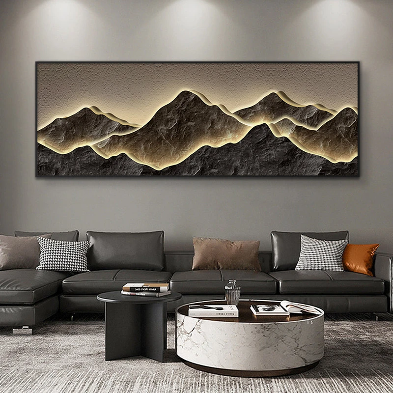 现代轻奢客厅装饰画高级感大气山水沙发背景墙挂画山70200