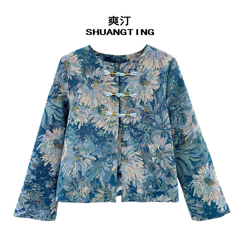 Jokara/丘可儿【‌慕颜芙】国风重工提花中式时尚气质高级外套秋款