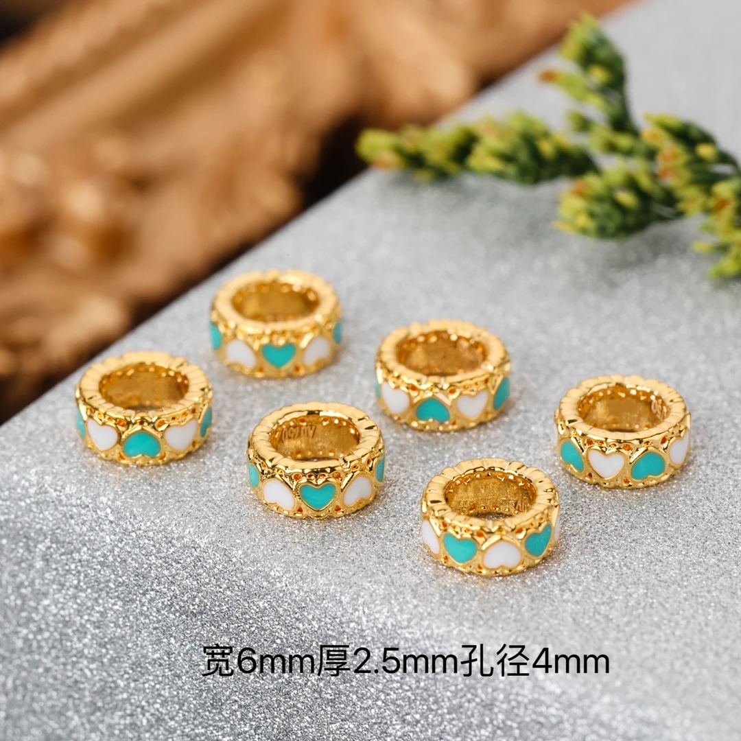 【来福工厂】18k金烧蓝多巴胺6mm蓝色爱心卡环卡环垫片隔片文玩配件