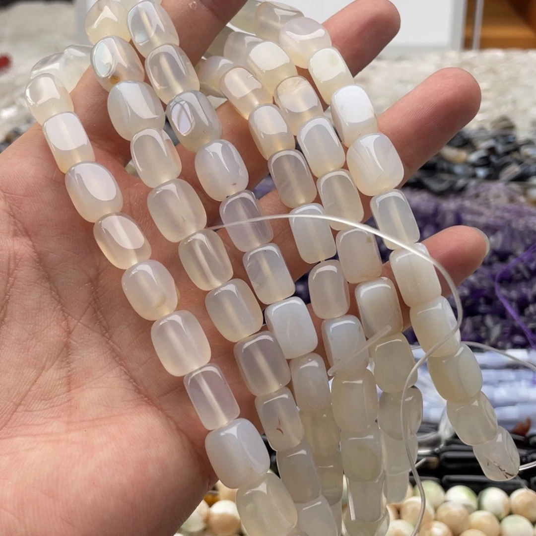 玛瑙/玉髓合金珠宝半成品一条装白玛瑙荔枝冻长方糖8*12mm