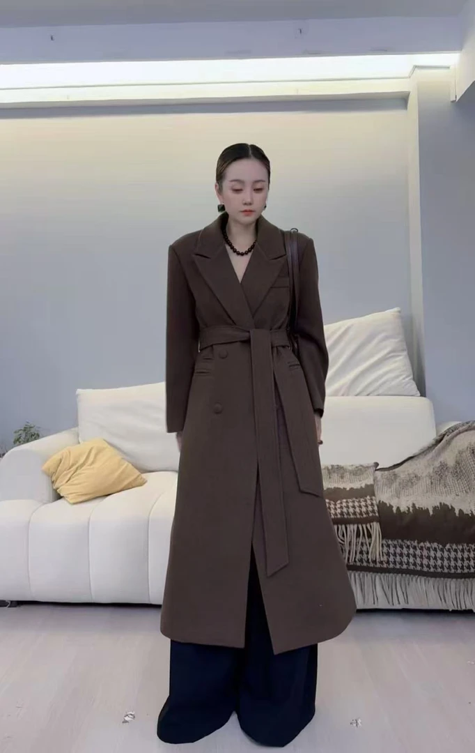 2588#经典女大衣风衣秋季休闲风气质女装长袖常规袖长款