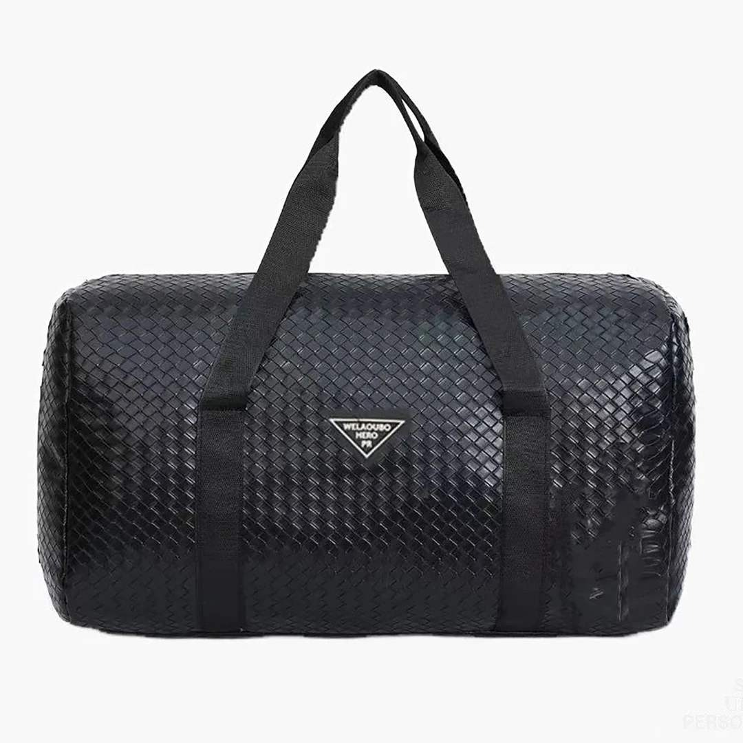 三角标编织旅行包健身背包行李袋男款手提大容量短途运动1