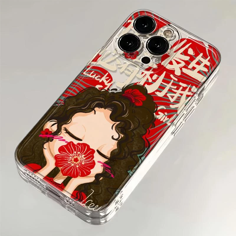 鲜花好运女孩适用iphone16手机壳苹果15小米VIVO华为OPPO荣耀可爱