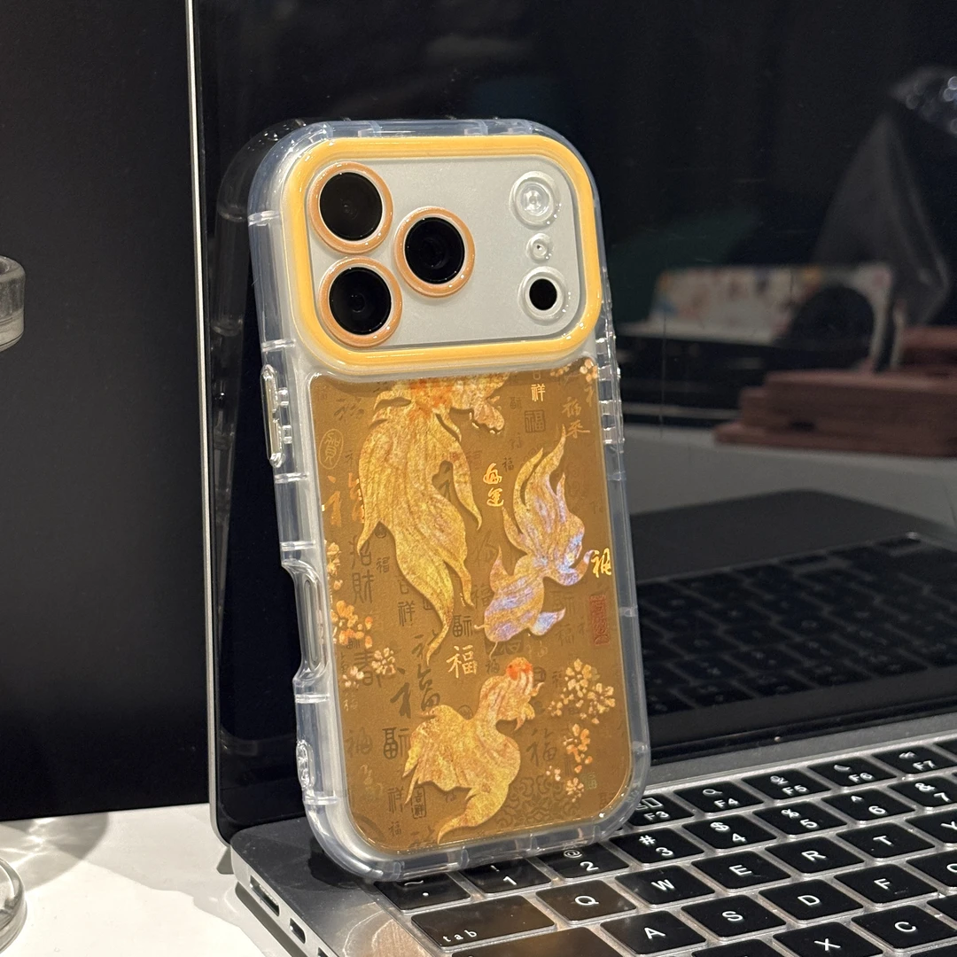 桂花金箔锦鲤适用苹果17手机壳iPhone16PM简约百福壳女华为mate70