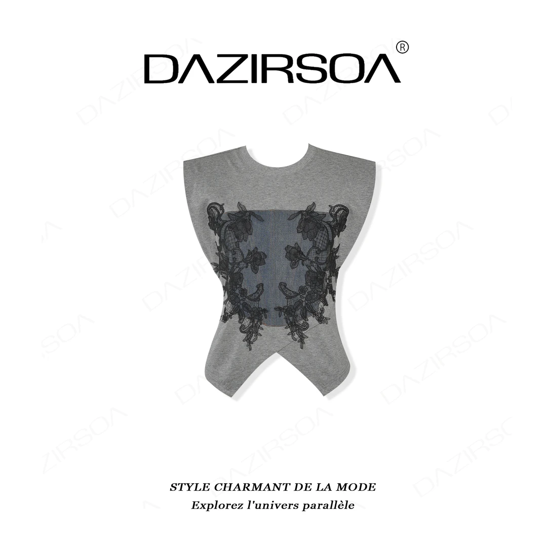 DAZIRSOA/达姿“风格节奏”时尚百搭法绣花朵牛仔个性T恤 AA258