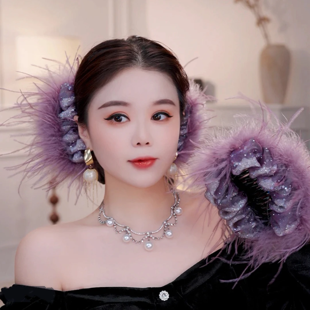 泡泡流沙羽毛抓夹氛围感发夹发饰超仙小众鲨鱼夹女