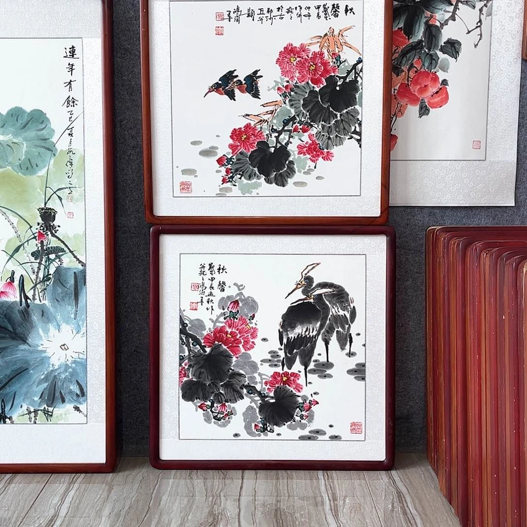 国画书画作品带框63×63厘米