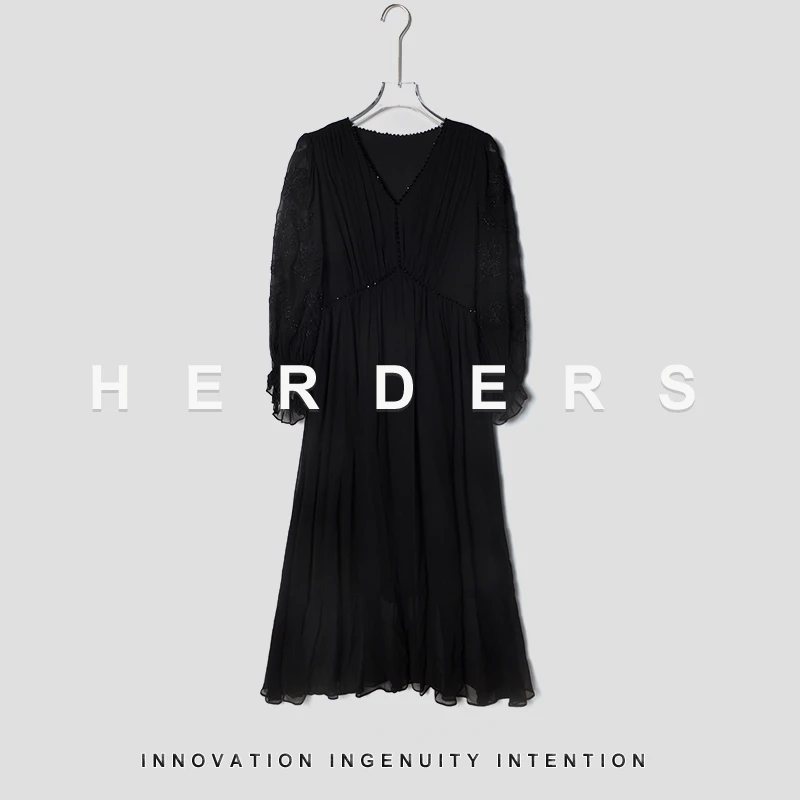 HERDERS 长款V领双色连衣裙 253610