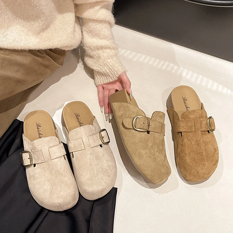 5cm厚底包头拖女小个子增高一脚蹬女鞋2025早秋外穿博肯半拖百搭