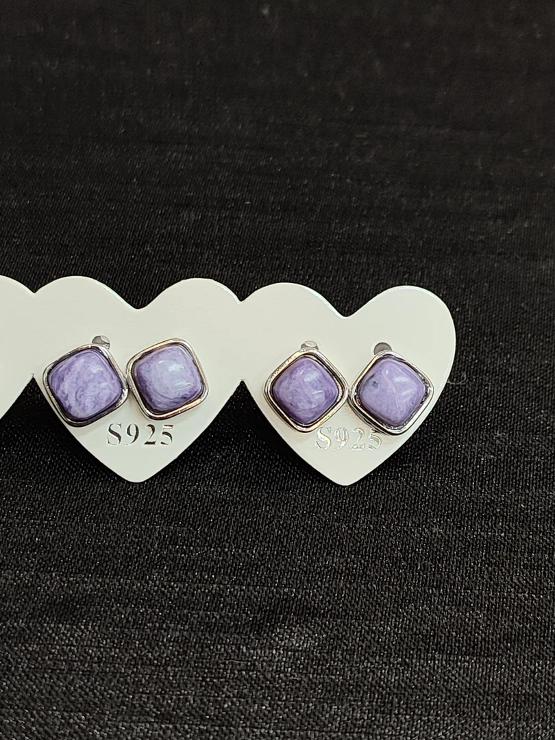 925紫龙晶方耳钉（多样性一对发货）