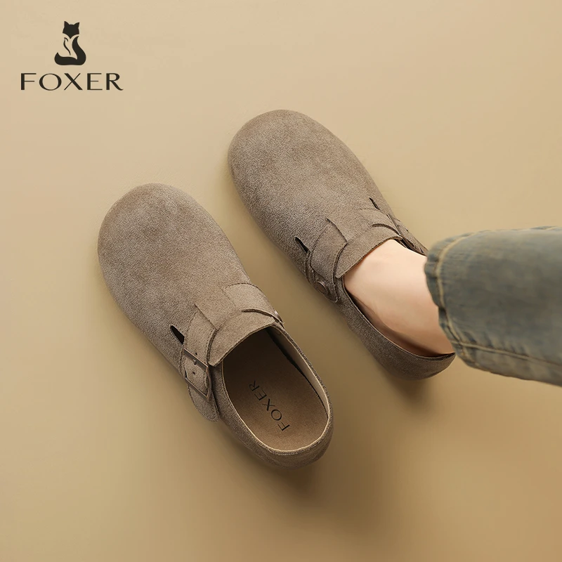 FOXER复古勃肯鞋女款夏季百搭舒适通勤内增高单鞋不累脚吐司女鞋