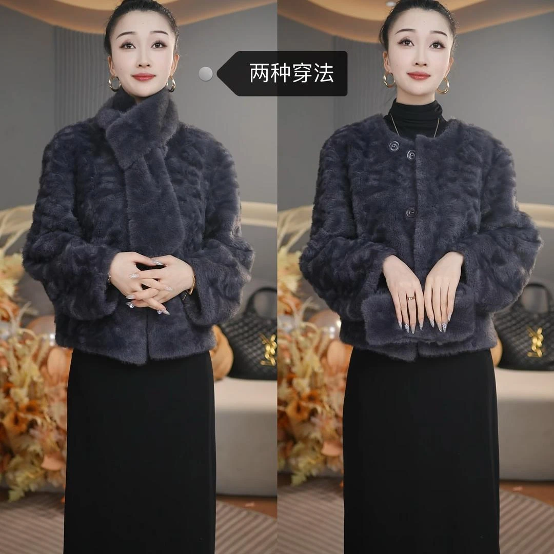 869短款背面韩版两件套新款时尚贵气女士中款气质韩潮外套冬季