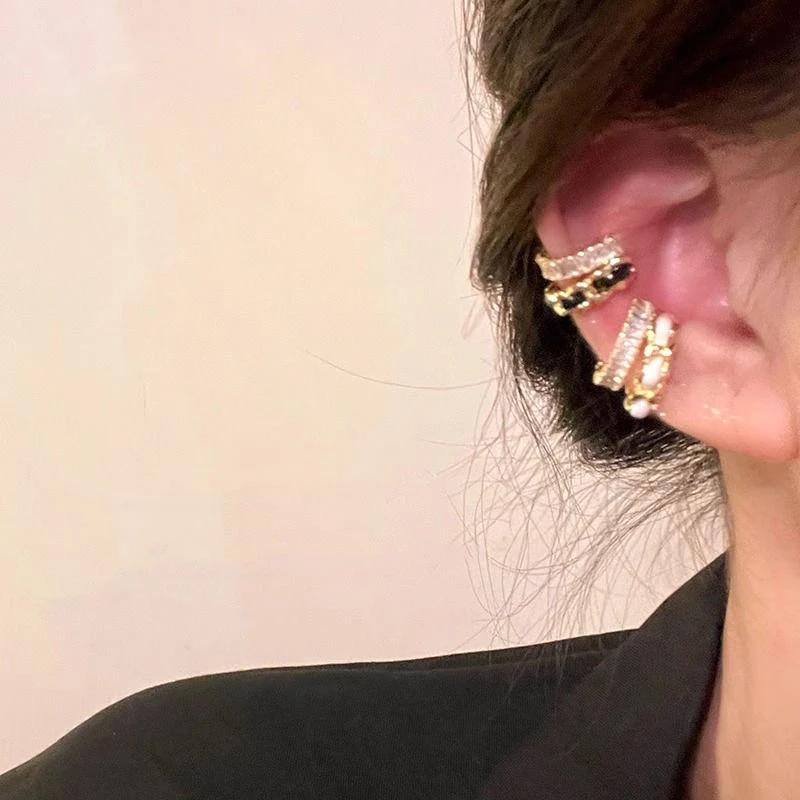 合金亚克力耳饰 法式小香风双层耳夹女轻奢小众无耳洞耳骨夹Z2398