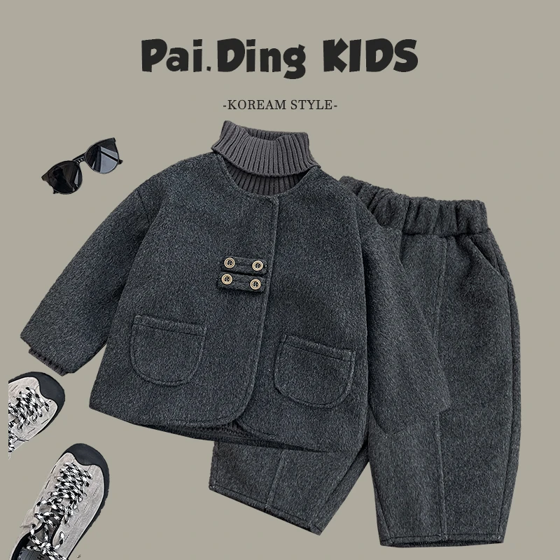 【小首尔】现货-qc5冬装儿童韩版时尚洋气日常高领毛衣套装sj4905