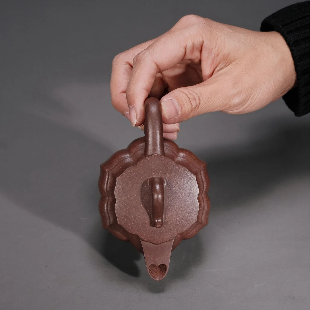 『宜子孙』鸣远心型嘴高菱花.筋纹器.紫泥中式泡茶壶紫砂陶壶茶具