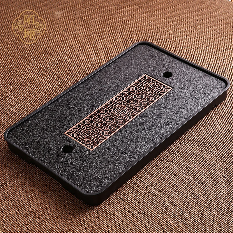 陌堙|家用茶盘 仿乌金石干泡盘沥水小型茶托盘茶台储水排水式茶海