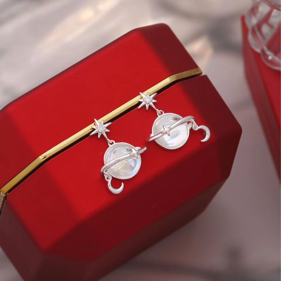 铜合金耳饰 《货号9278》八芒星星球月亮耳环耳坠