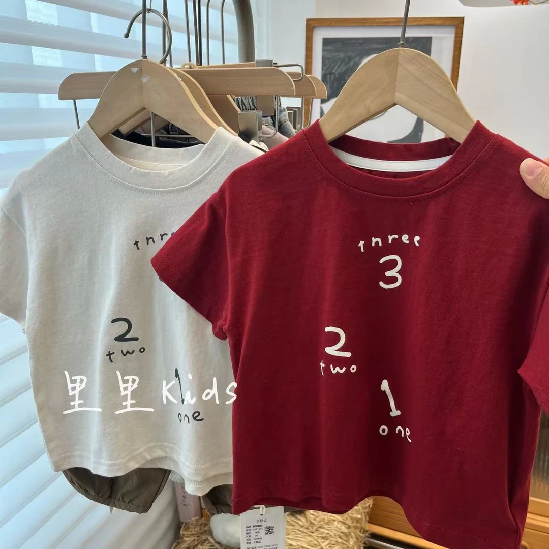 百搭必入～数字印花韩系男女童圆领休闲短袖洋气百搭T恤夏款夏款