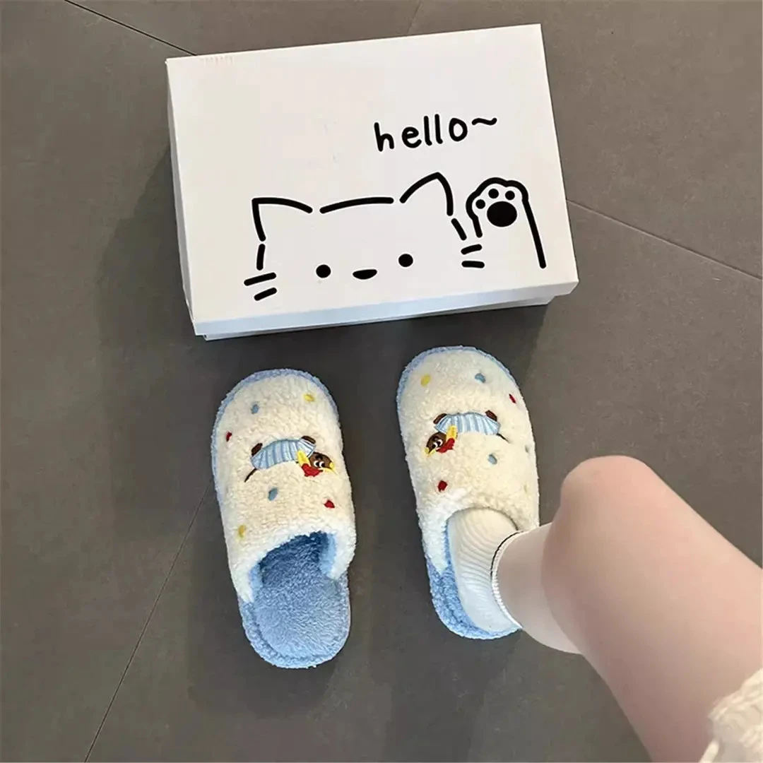 25秋冬彩点狗狗卡通趣味毛毛居家鞋女秋冬学生可爱棉拖鞋月子鞋