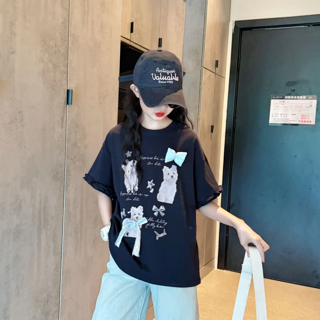 女童韩版宽松休闲短袖t2025夏款儿童时尚大版透气棉T恤中大童上衣