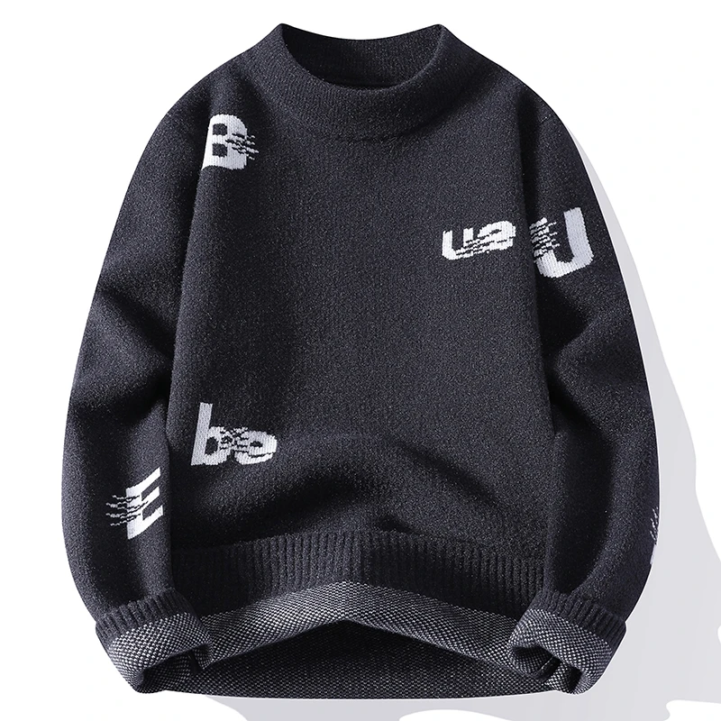 秋冬新款青少年初高中学生加绒加厚保暖针织打底衫男半高领毛衣