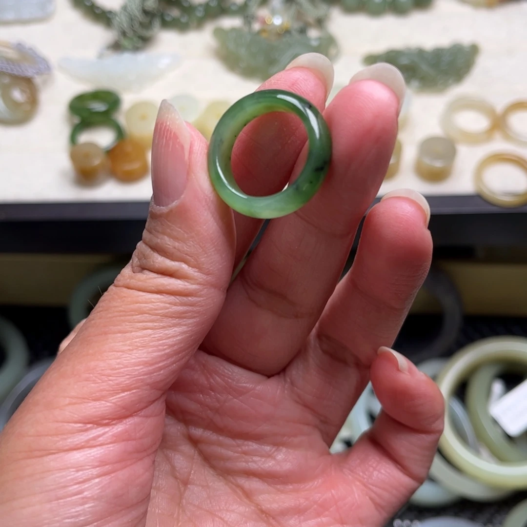 妙***.和田玉（碧玉）未镶嵌珠宝半成品指环17